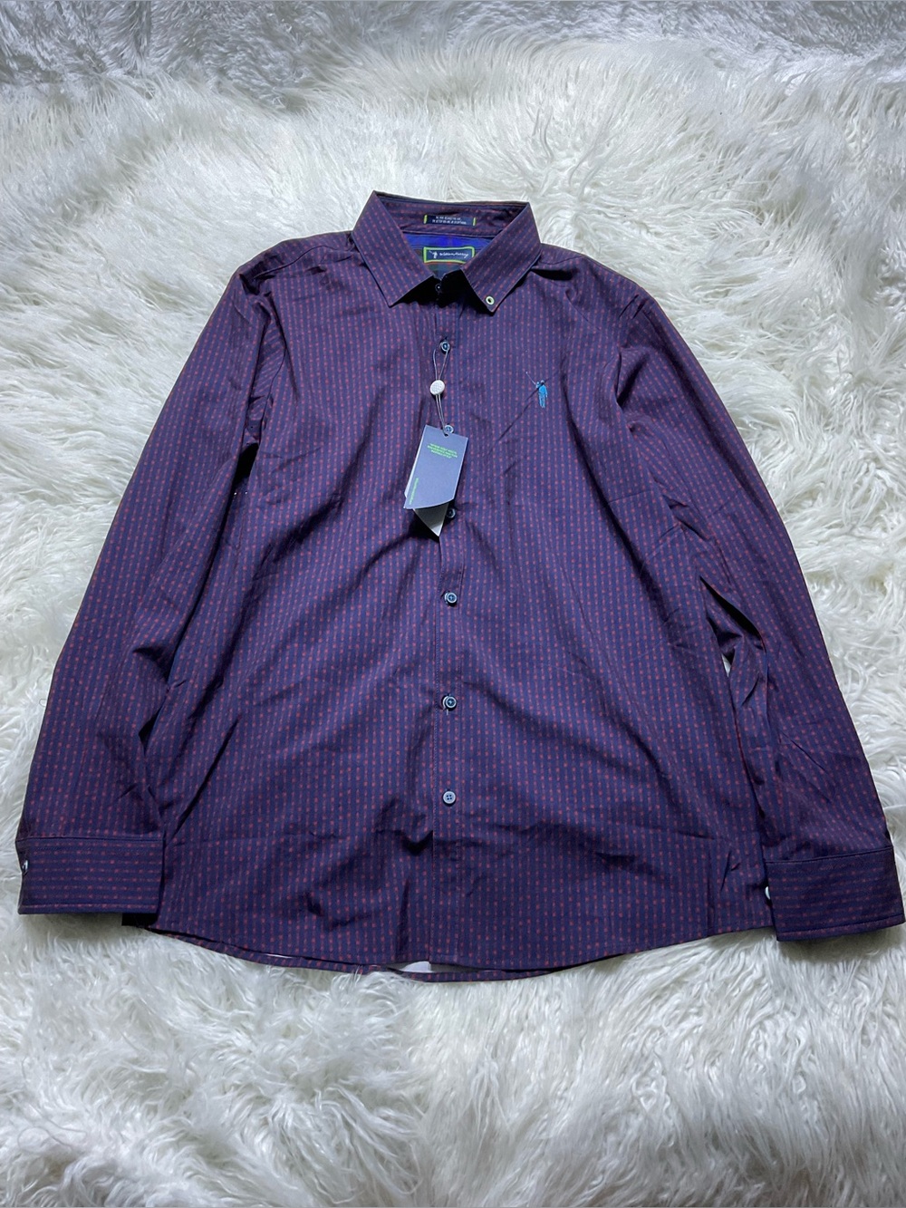 NWT William Murray Golf Button Down Shirt Mens Large Blue Beer Mugs Flip Cuffs